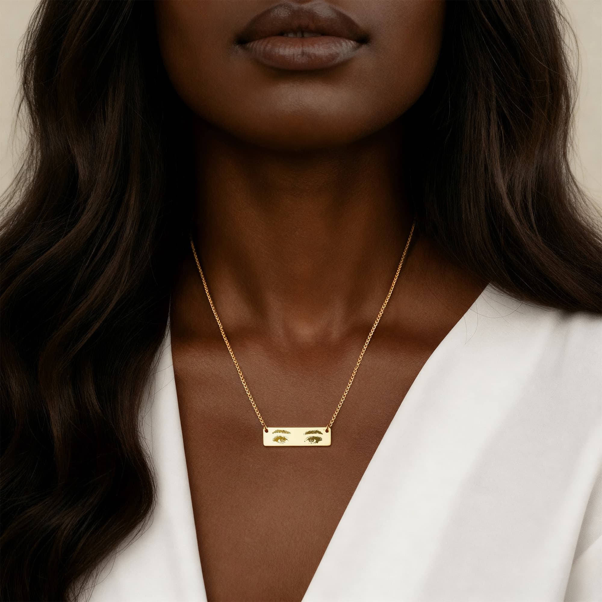 Engraving Eyes Horizontal Bar Necklace