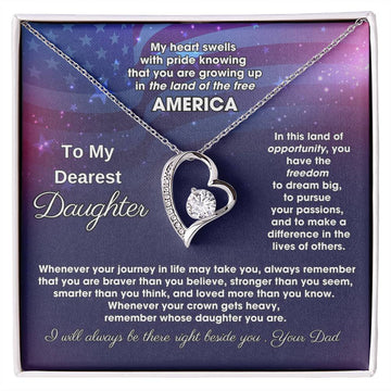 To My Daughter - America Land Of The Free Because Of The Brave - 4th of July Necklace