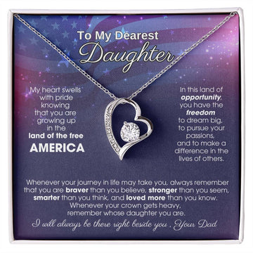 To My Daughter - America Land Of The Free - 4th of July Necklace [ Forever Love ]