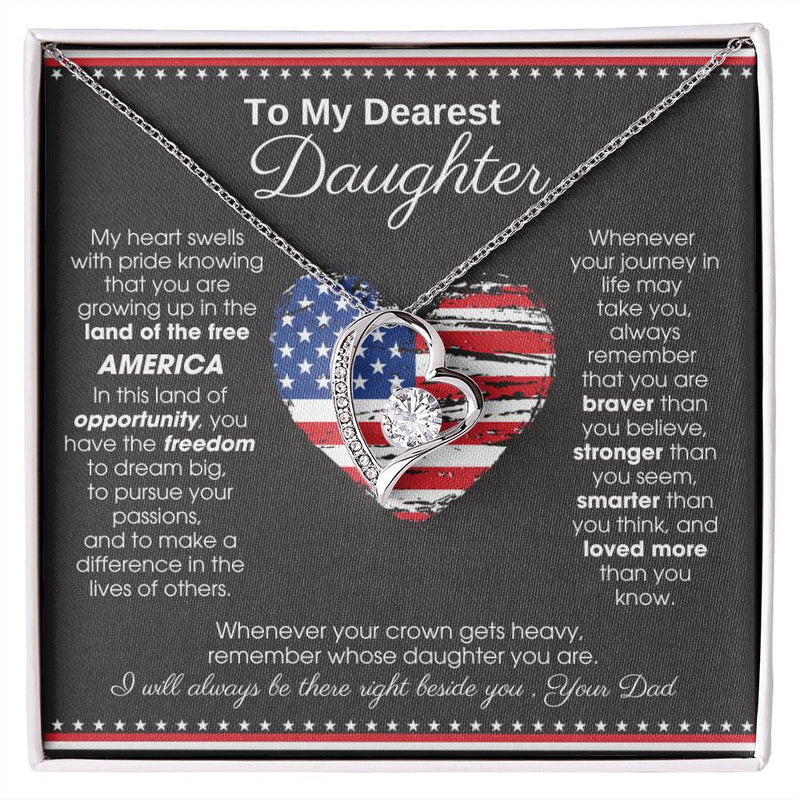 [ Forever Love ]  To My Daughter - America Land Of The Free Because Of The Brave Heart - 4th of July Necklace