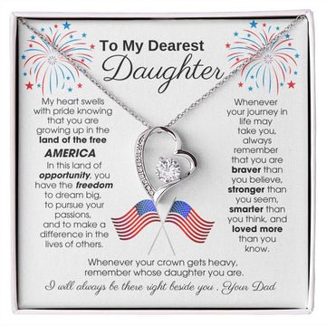 To My Daughter - America Land Of The Free - 4th of July Necklace