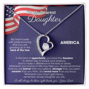 [Almost Sold Out] To My Daughter - America Land Of The Free Because Of The Brave - 4th of July Necklace