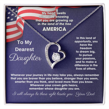 [ Few left only ] To My Daughter - America Land Of The Free Because Of The Brave - 4th of July Necklace