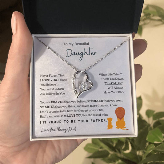 To My Beautiful Daughter, This Old Lion Will Always Have Your Back (Forever Love Necklace)