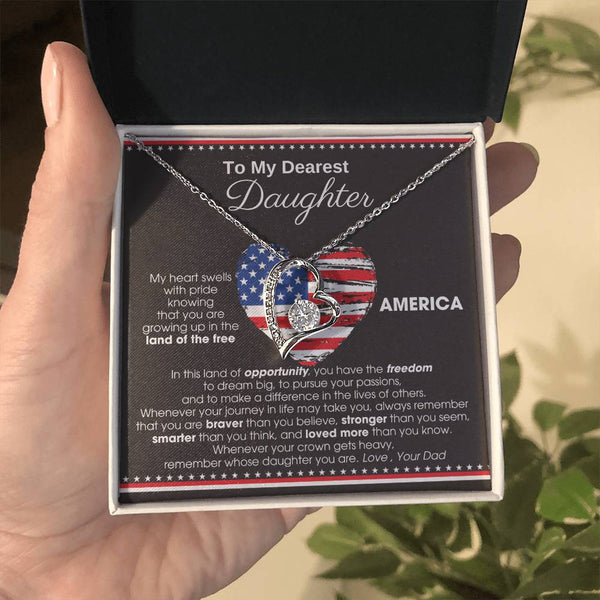 [Almost Sold Out] To My Daughter - America Land Of The Free Because Of The Brave Heart - 4th of July Necklace
