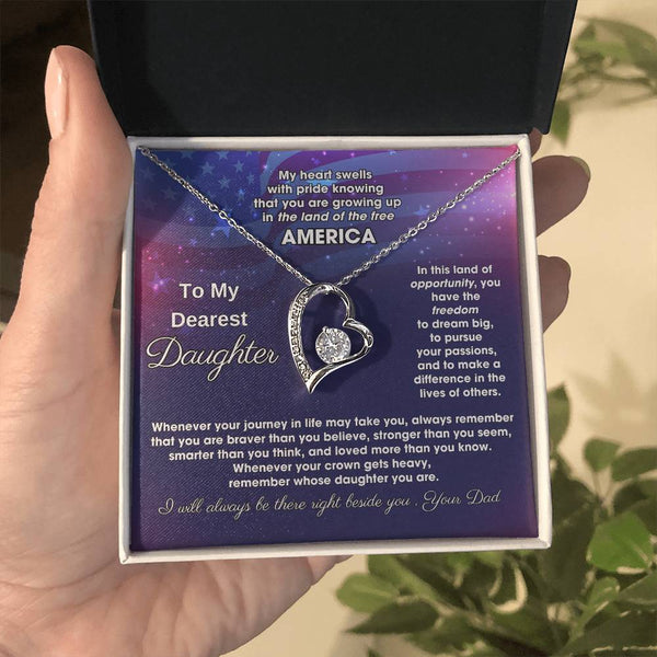 To My Daughter - America Land Of The Free Because Of The Brave - 4th of July Necklace