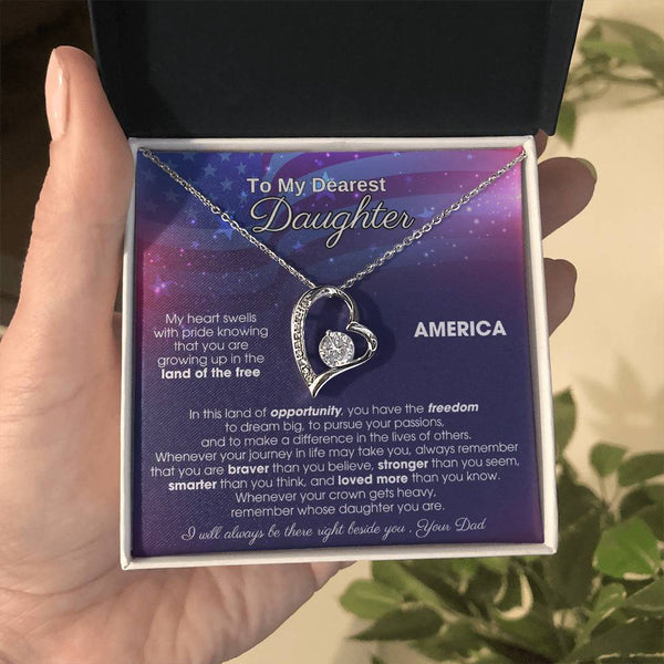 To My Daughter - America Land Of The Free - 4th of July Necklace [Almost Sold Out]
