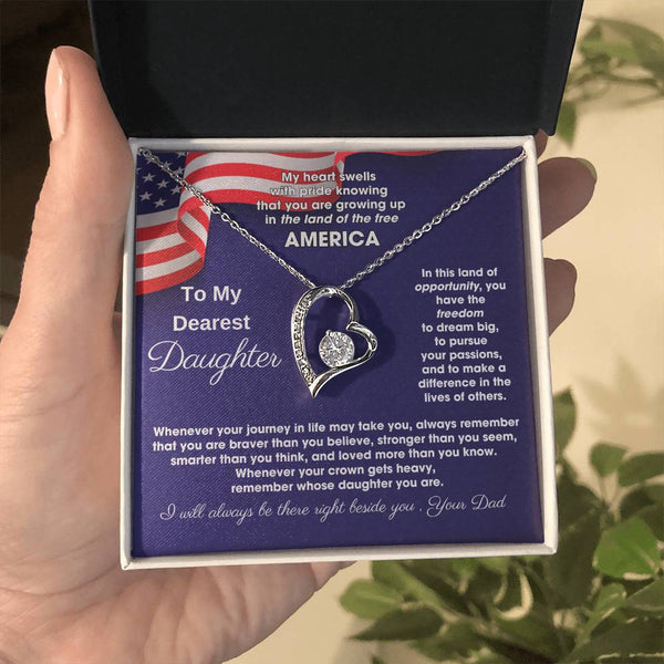 [ Few left only ] To My Daughter - America Land Of The Free Because Of The Brave - 4th of July Necklace