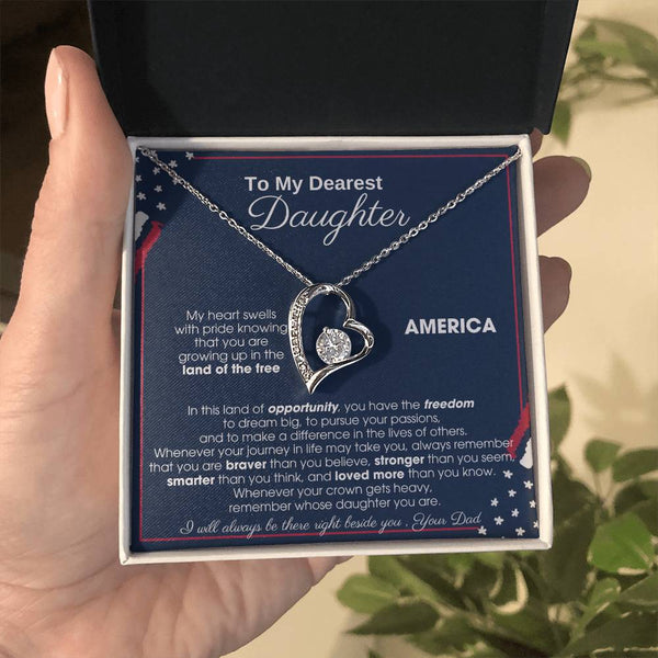 [Only a few left] To My Daughter - America Land Of The Free Because Of The Brave - 4th of July Necklace
