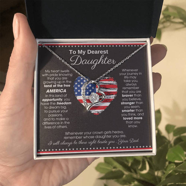 [ Forever Love ]  To My Daughter - America Land Of The Free Because Of The Brave Heart - 4th of July Necklace