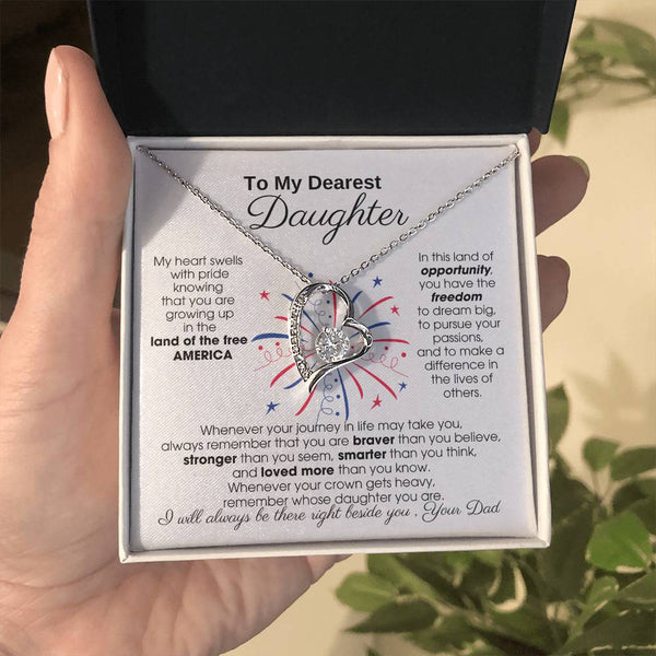 To My Daughter - America Land Of The Free - 4th of July Necklace  [ Few left only ]