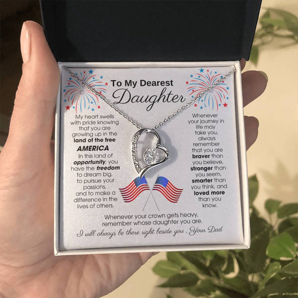 To My Daughter - America Land Of The Free - 4th of July Necklace