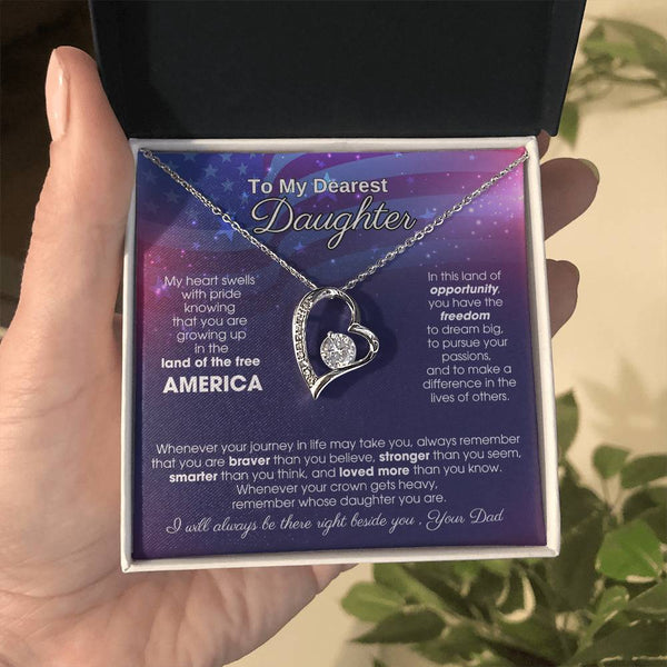 To My Daughter - America Land Of The Free - 4th of July Necklace [ Forever Love ]