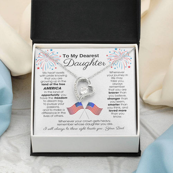 To My Daughter - America Land Of The Free - 4th of July Necklace