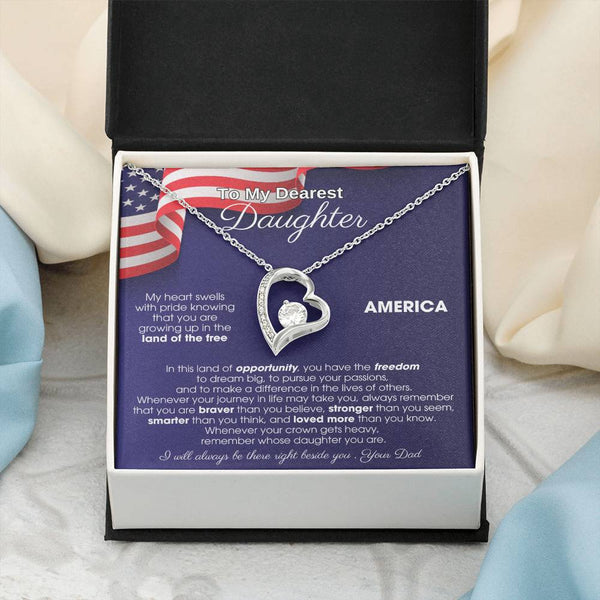 [Almost Sold Out] To My Daughter - America Land Of The Free Because Of The Brave - 4th of July Necklace