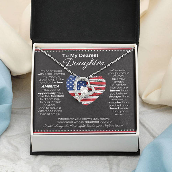 [ Forever Love ]  To My Daughter - America Land Of The Free Because Of The Brave Heart - 4th of July Necklace