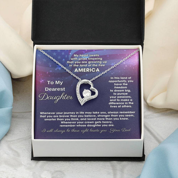 To My Daughter - America Land Of The Free Because Of The Brave - 4th of July Necklace