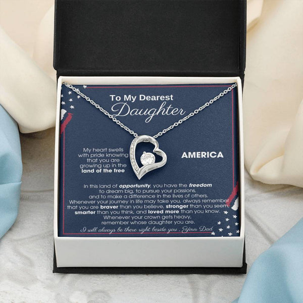 [Only a few left] To My Daughter - America Land Of The Free Because Of The Brave - 4th of July Necklace