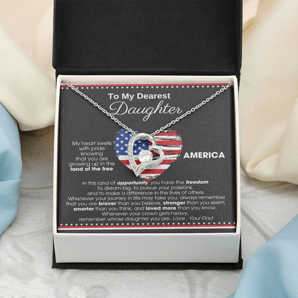 [Almost Sold Out] To My Daughter - America Land Of The Free Because Of The Brave Heart - 4th of July Necklace