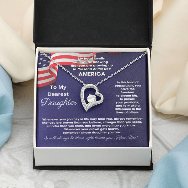 [ Few left only ] To My Daughter - America Land Of The Free Because Of The Brave - 4th of July Necklace