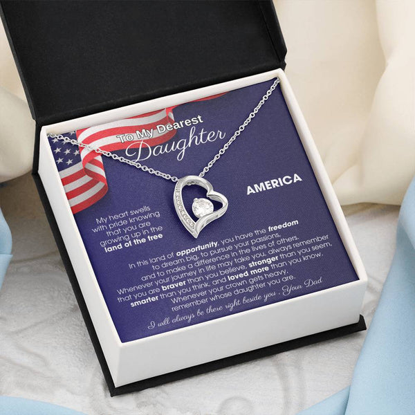 [Almost Sold Out] To My Daughter - America Land Of The Free Because Of The Brave - 4th of July Necklace