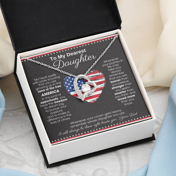 [ Forever Love ]  To My Daughter - America Land Of The Free Because Of The Brave Heart - 4th of July Necklace