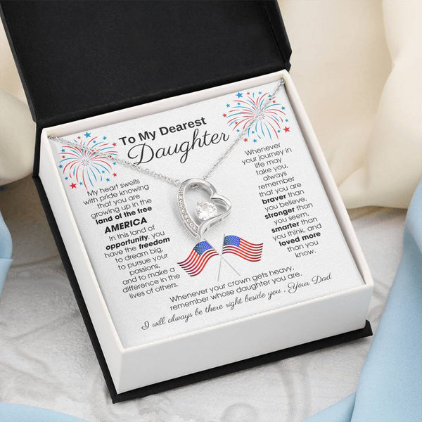 To My Daughter - America Land Of The Free - 4th of July Necklace