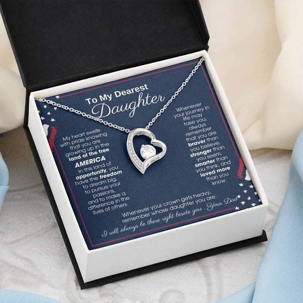 To My Daughter - America Land Of The Free Because Of The Brave Heart - 4th of July Necklace