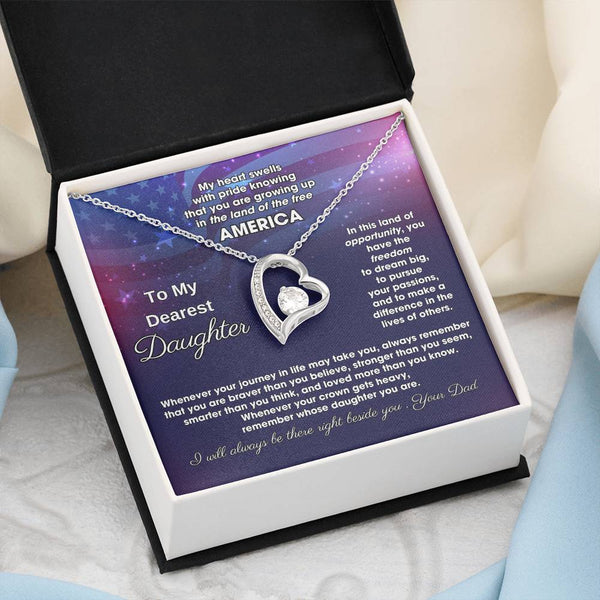 To My Daughter - America Land Of The Free Because Of The Brave - 4th of July Necklace