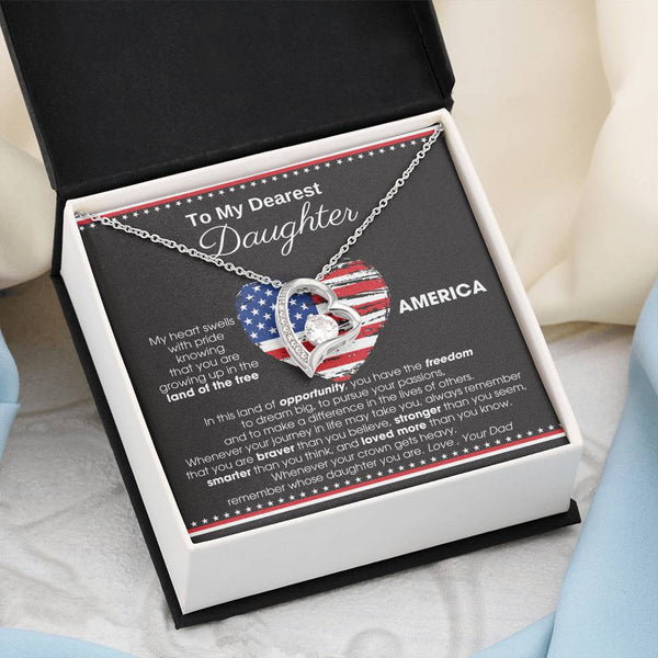 [Almost Sold Out] To My Daughter - America Land Of The Free Because Of The Brave Heart - 4th of July Necklace