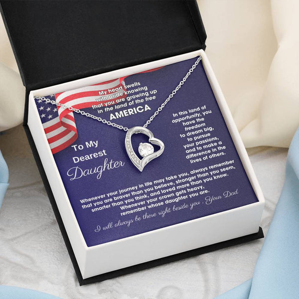 [ Few left only ] To My Daughter - America Land Of The Free Because Of The Brave - 4th of July Necklace