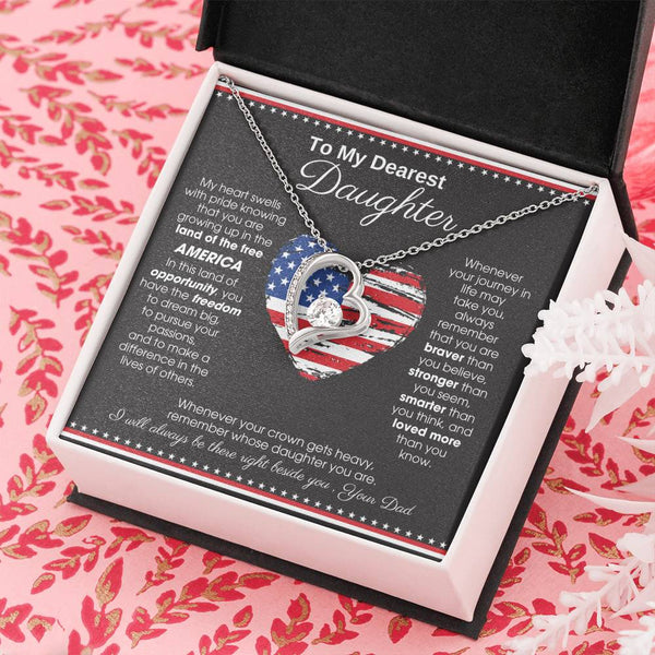 [ Forever Love ]  To My Daughter - America Land Of The Free Because Of The Brave Heart - 4th of July Necklace