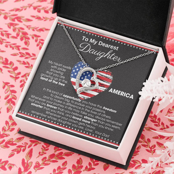 [Almost Sold Out] To My Daughter - America Land Of The Free Because Of The Brave Heart - 4th of July Necklace