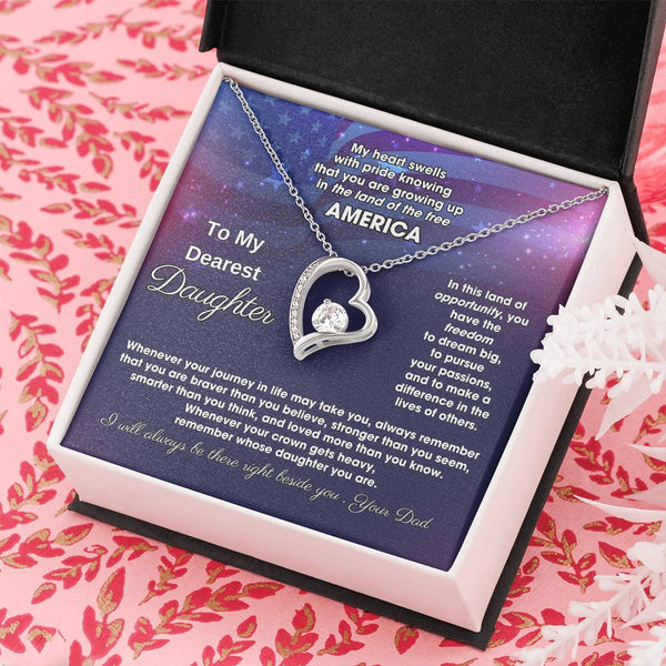 To My Daughter - America Land Of The Free Because Of The Brave - 4th of July Necklace