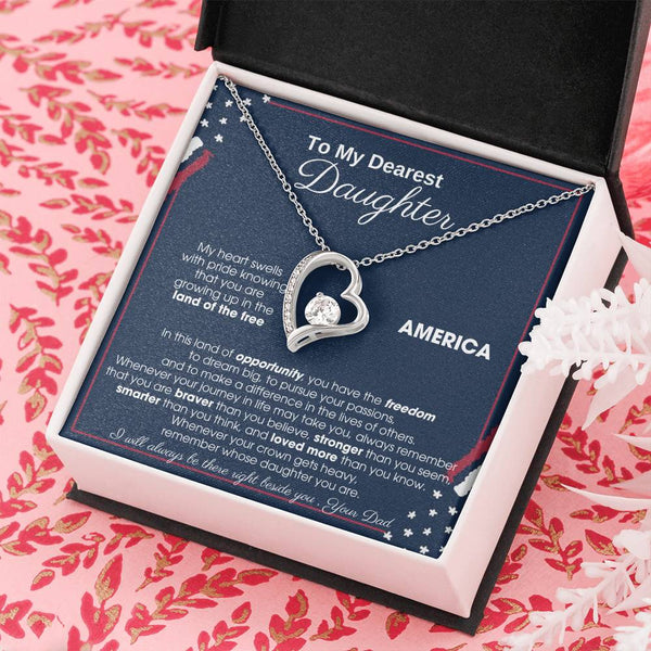 [Only a few left] To My Daughter - America Land Of The Free Because Of The Brave - 4th of July Necklace