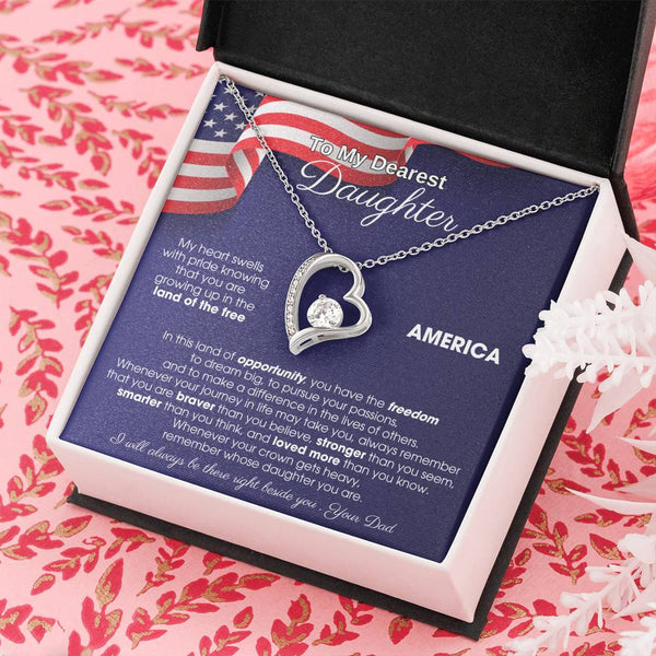 [Almost Sold Out] To My Daughter - America Land Of The Free Because Of The Brave - 4th of July Necklace