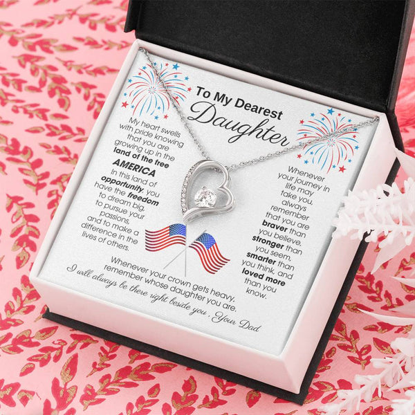 To My Daughter - America Land Of The Free - 4th of July Necklace