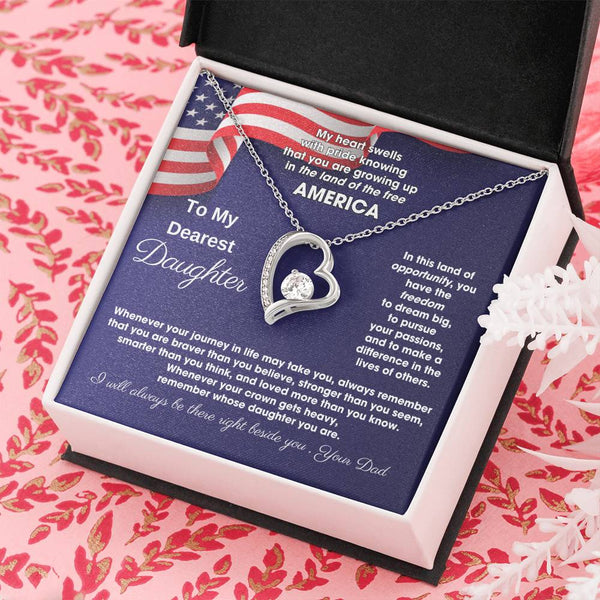 [ Few left only ] To My Daughter - America Land Of The Free Because Of The Brave - 4th of July Necklace
