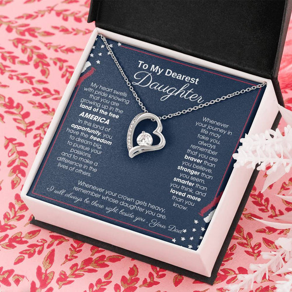 To My Daughter - America Land Of The Free Because Of The Brave Heart - 4th of July Necklace