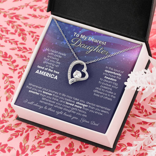 To My Daughter - America Land Of The Free - 4th of July Necklace [ Forever Love ]