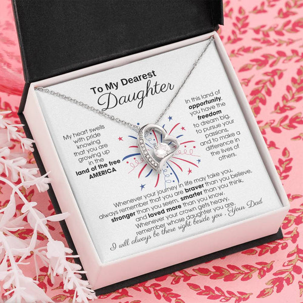 To My Daughter - America Land Of The Free - 4th of July Necklace  [ Few left only ]