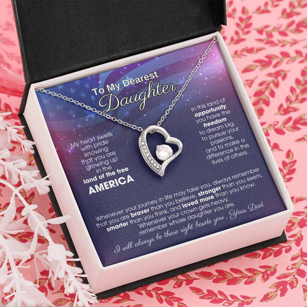 To My Daughter - America Land Of The Free - 4th of July Necklace [ Forever Love ]