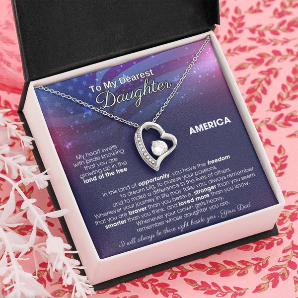 To My Daughter - America Land Of The Free - 4th of July Necklace [Almost Sold Out]