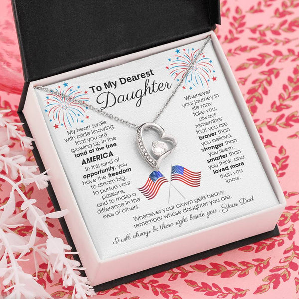 To My Daughter - America Land Of The Free - 4th of July Necklace