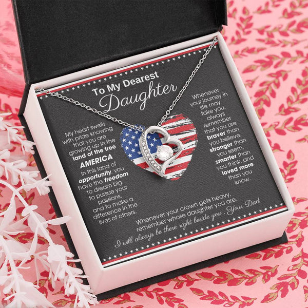 [ Forever Love ]  To My Daughter - America Land Of The Free Because Of The Brave Heart - 4th of July Necklace