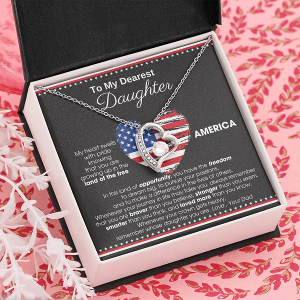 [Almost Sold Out] To My Daughter - America Land Of The Free Because Of The Brave Heart - 4th of July Necklace