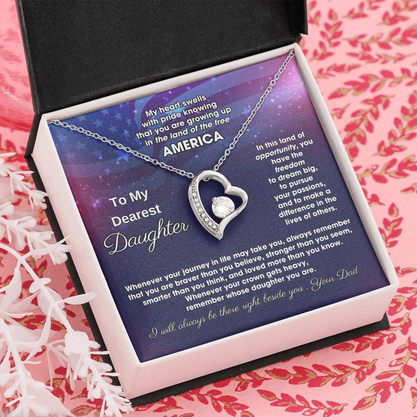 To My Daughter - America Land Of The Free Because Of The Brave - 4th of July Necklace