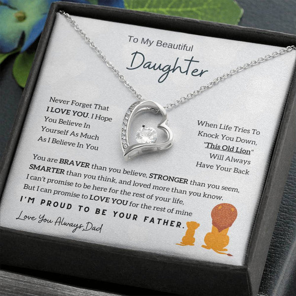 To My Beautiful Daughter, This Old Lion Will Always Have Your Back (Forever Love Necklace)