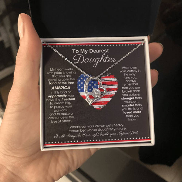 [ Forever Love ]  To My Daughter - America Land Of The Free Because Of The Brave Heart - 4th of July Necklace