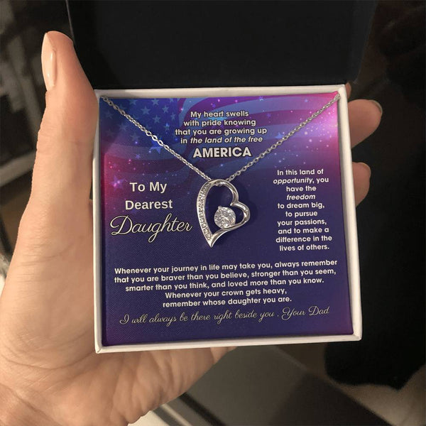 To My Daughter - America Land Of The Free Because Of The Brave - 4th of July Necklace